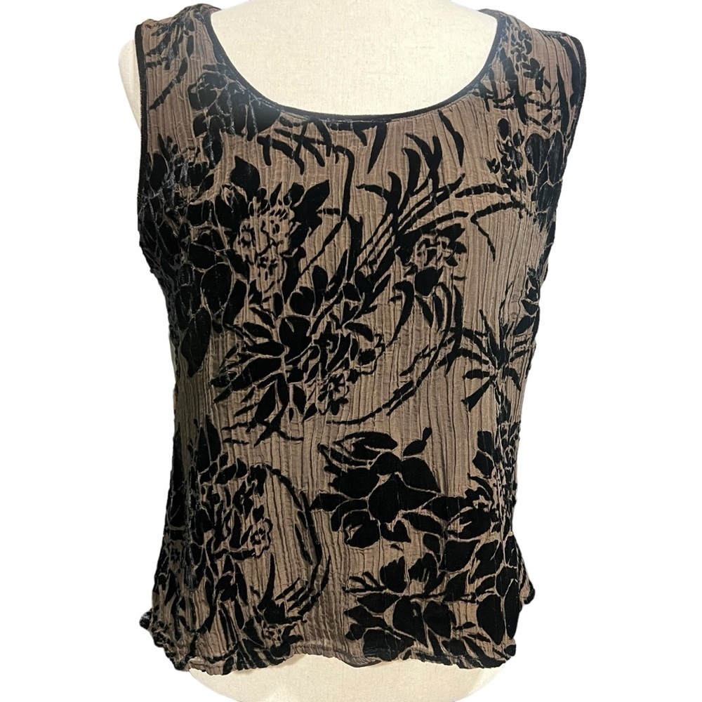 Vintage Velvet Burnout Sleeveless Floral Top Size M Forest Fairy Whimsigoth Tan